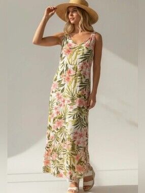 Hurley Tiered Tropical Summergirl Floral Print Maxi Dress. Size Large